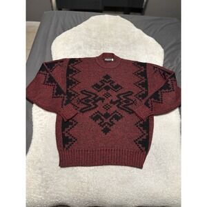 Vintage Ellis Island Men's Wool Blend Pullover‎ Sweater Size Large Fair Isle Red